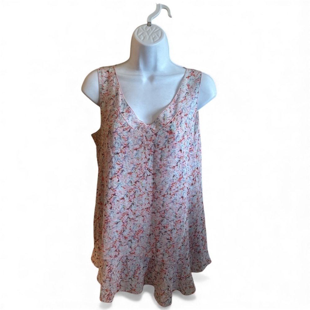 Cabi Sleeveless Floral Blouse Size XS White Pink V Neckline Style # 5032